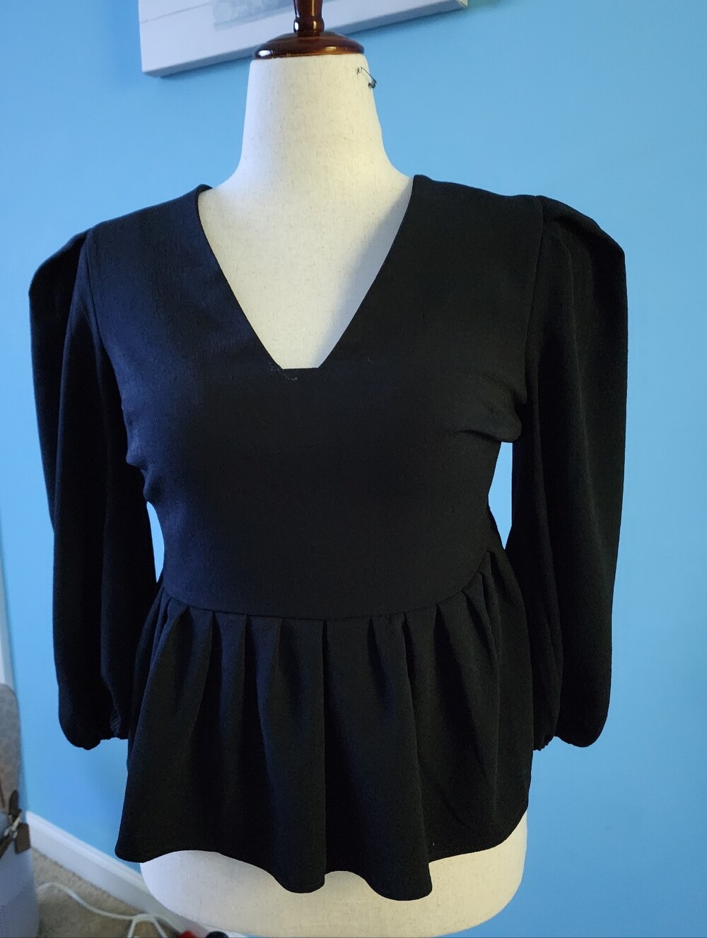 Express Black V-Neck Peplum Long-Sleeve Top